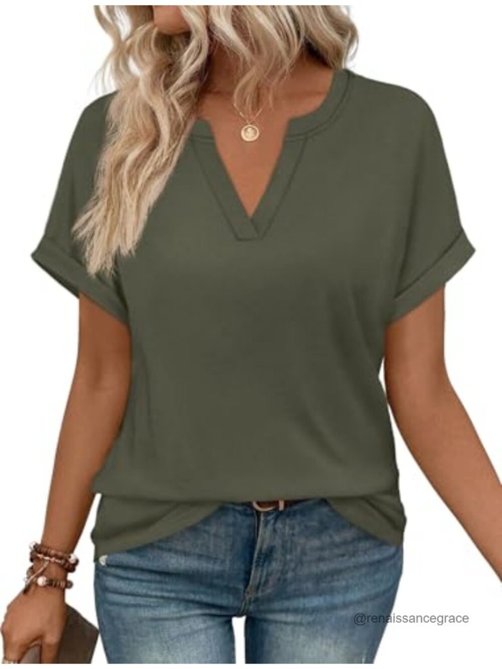 Womens Short Sleeve V-Neck Tunic Top Loose Fit Casual Summer Blouse
